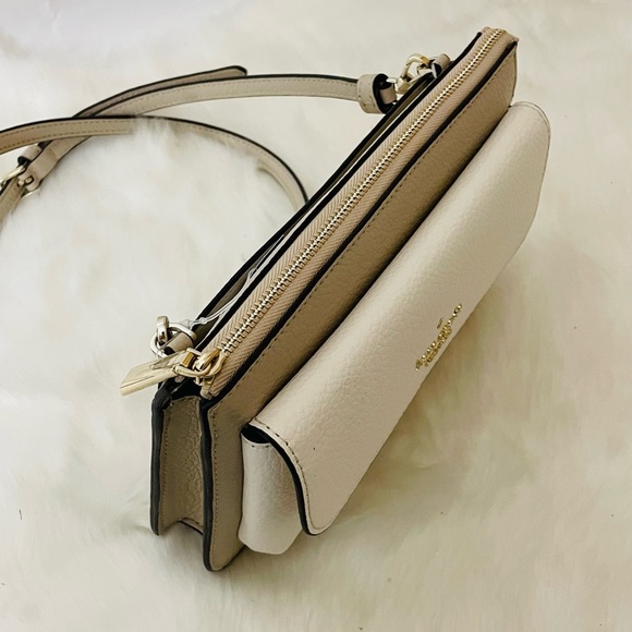 NWT Kate Spade Leila Colorblock sand white leather crossbody wallet Bag - Picture 6 of 11